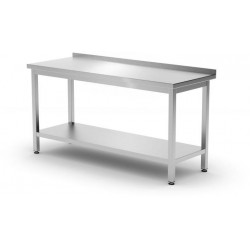 Přístěnný pracovní stůl s polici, šroubovaný, hloubka 600 mm, HENDI, Kitchen Line, 1600x600x(H)850mm