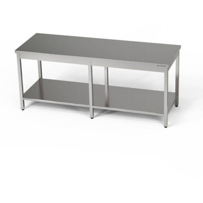 Nerezový centrální pracovní stůl s policí 280x70x85 cm | FORGAST