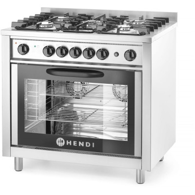 Plynový sporák - 5 hořáků s elektrickou troubou, HENDI, Kitchen Line, Stříbrná, 230V/2900W, 14,3kW, 900x653x(H)900mm