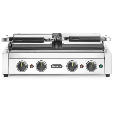 Kontaktní gril, dvojitý gril s časovačem, HENDI, Stříbrná, 220-240V/3600W, 570x375x(H)216mm, Obdélníkové